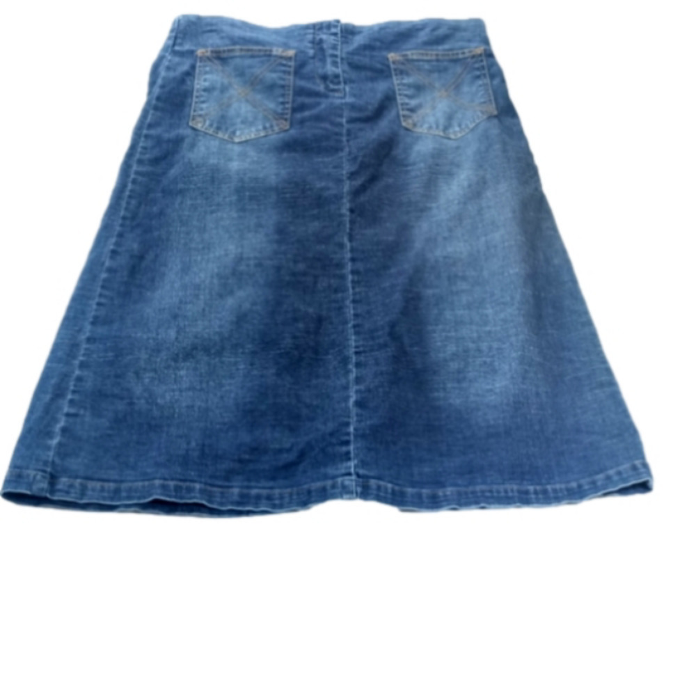 𝅺bisou Bisou by Michele Bohbot Blue Jean Skirt Black Lace Tie up Size 8